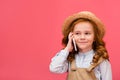 portrait of little child talking on smartphone Royalty Free Stock Photo