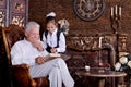 Portrait of little cute girl reading book Royalty Free Stock Photo