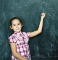 Portrait of little cute girl writing on the blackboard in classroom, lifestyle education people concept Royalty Free Stock Photo