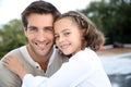 Portrait of little girl in the arms of her father Royalty Free Stock Photo