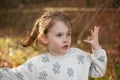 Portrait of a little girl in the autumn park, depth of field Royalty Free Stock Photo