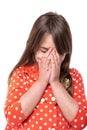 Portrait of little girl covering her face with hands Royalty Free Stock Photo