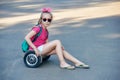 Portrait of a little girl on an ecological electric vehicle Royalty Free Stock Photo