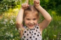 Portrait of a little girl. Girl make faces and grimaces Royalty Free Stock Photo