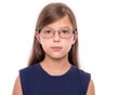 Portrait of a little girl with glasses isolated on white backgroud. Royalty Free Stock Photo