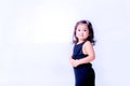 Portrait of a little girl. happy little girl in studio, fashion kids portrait white bacground.