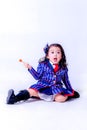 Portrait of a little girl. happy little girl in studio, fashion kids portrait white bacground.