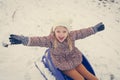 Portrait of little girl have play at snow.