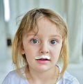 Portrait of a little girl with milk moustaches.