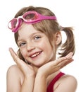 Portrait of little girl with pink swim glasses Royalty Free Stock Photo