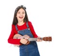 Portrait of little girl playing guitar, isolated Royalty Free Stock Photo