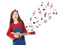 Portrait of little girl playing guitar Royalty Free Stock Photo