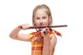 Portrait of a Little Girl Playing Toy Violin Royalty Free Stock Photo