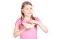 Portrait of a little girl with popcorn on white Royalty Free Stock Photo