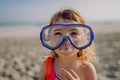 Portrait of little girl in snorkeling mask. Royalty Free Stock Photo