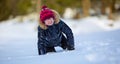 Portrait of a little girl in the snow. Winter joy of a child of a lot of snow Royalty Free Stock Photo