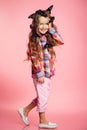 Portrait of a little girl with tropical butterflies. Royalty Free Stock Photo