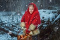 Portrait of a little girl in the winter forest Royalty Free Stock Photo