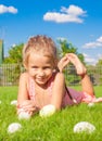 Portrait of little happy girl playing with white Royalty Free Stock Photo