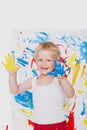 Portrait of a little messy kid painter. School. Preschool. Education. Creativity Royalty Free Stock Photo