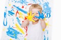 Portrait of a little messy kid painter. School. Preschool. Education. Creativity Royalty Free Stock Photo