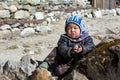 Portrait of little Nepalese Child in remote Himalaya Village