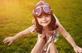 Portrait of a little pilot girl having fun Royalty Free Stock Photo