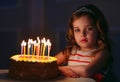 Portrait of little pretty girl with birthday cake Royalty Free Stock Photo