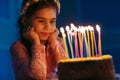 Portrait of little pretty girl with birthday cake. Royalty Free Stock Photo