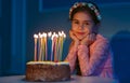 Portrait of little pretty girl with birthday cake. Royalty Free Stock Photo