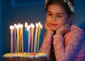 Portrait of little pretty girl with birthday cake. Royalty Free Stock Photo