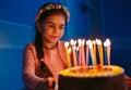 Portrait of little pretty girl with birthday cake Royalty Free Stock Photo