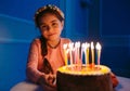 Portrait of little pretty girl with birthday cake Royalty Free Stock Photo