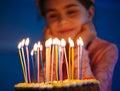 Portrait of little pretty girl with birthday cake. Royalty Free Stock Photo