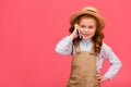 portrait of little smiling child talking on smartphone Royalty Free Stock Photo