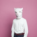 Portrait of Llama person on pink background