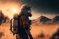 Portrait of a lonely astronaut explorer in the desert on Mars Royalty Free Stock Photo