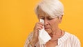 Portrait of lonely sad vulnerable old woman wiping her tears Royalty Free Stock Photo