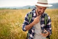 Portrait of a loner male traveller exploring the nature