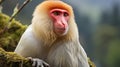 Portrait of a long-nosed monkey (Macaca mulatta). Generative AI