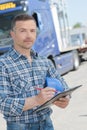 Portrait lorry driver with clipboard Royalty Free Stock Photo