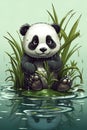 Portrait of a lovely panda bear in a bamboo forest