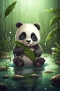 Portrait of a lovely panda bear in a bamboo forest