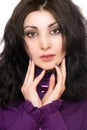 Portrait of lovely young woman in a purple jacket Royalty Free Stock Photo