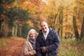 Portrait Of Loving Senior Couple Walking Along Autumn Woodland Path Through Trees Royalty Free Stock Photo