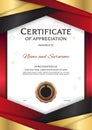 Portrait luxury certificate template with elegant golden red border frame, Diploma design for graduation or completion