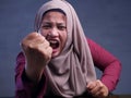 Mad Angry Businesswoman Shows Rude Gesture