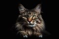 Portrait of a maine coon cat on a black background