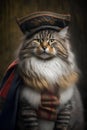 Portrait of a maine coon cat in a pirate costume.