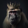 Portrait of a majestic Baboon with a crown Generative AI Royalty Free Stock Photo